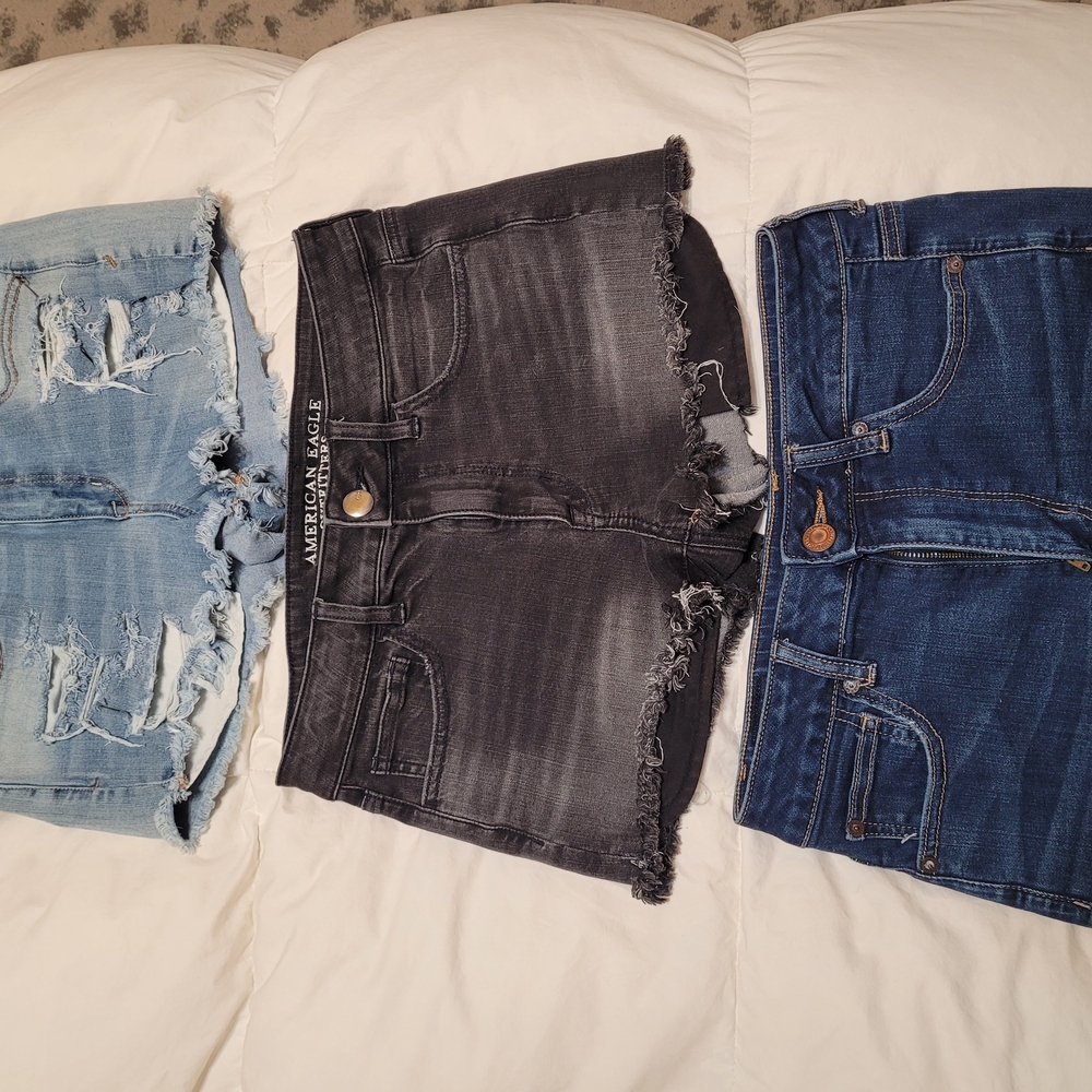 American Eagle Jean Shorts - Light Blue, Black, Dark Blue